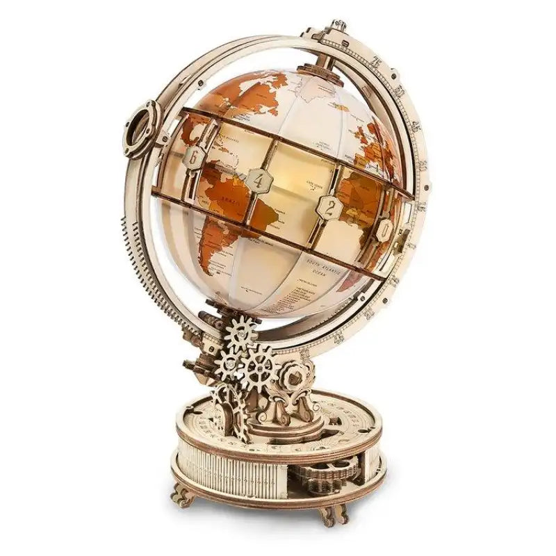 Puzzle 3D globus z podświetleniem LED – zbliżenie na konstrukcję i detale