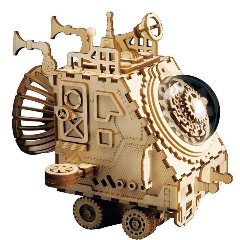Puzzle 3D kosmos – drewniana pozytywka mechaniczna – widok z innej perspektywy
