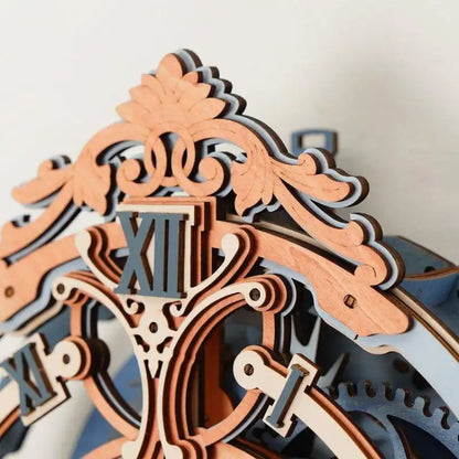 Mechaniczne puzzle 3D – drewniany zegar ścienny – efekt po złożeniu