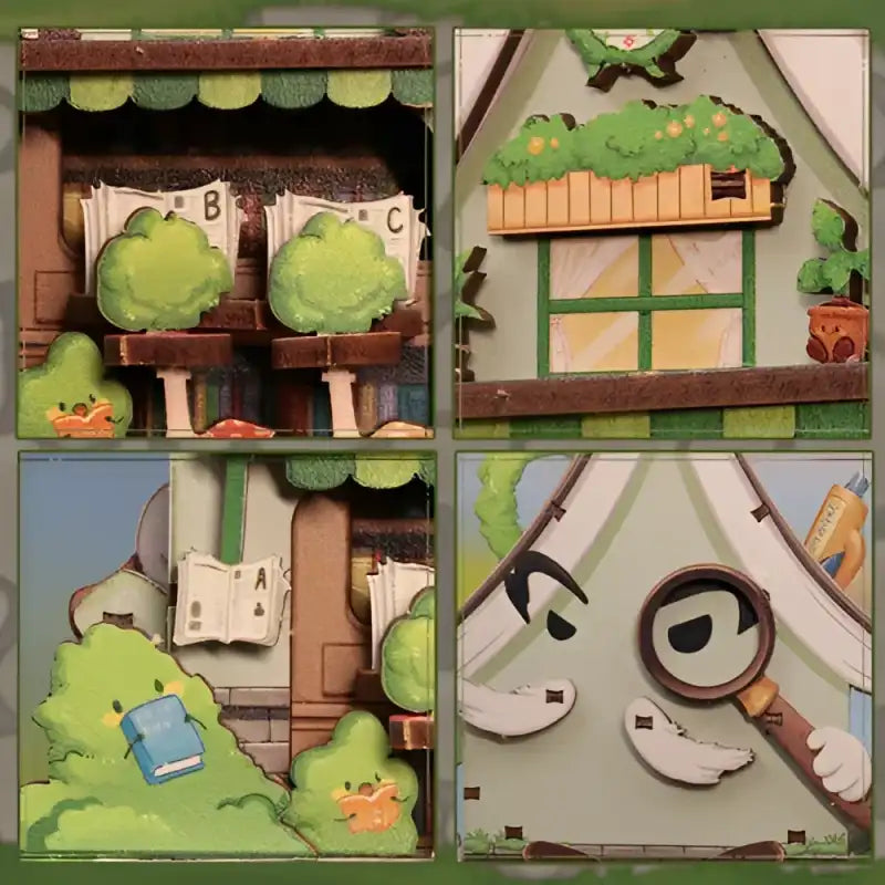 Puzzle 3D sklep z książkami – drewniana miniatura – zbliżenie na konstrukcję i detale