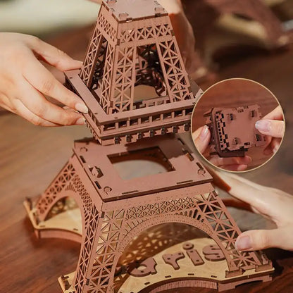 Puzzle 3D Wieża Eiffla – drewniany model z LED – szczegóły przestrzennej konstrukcji