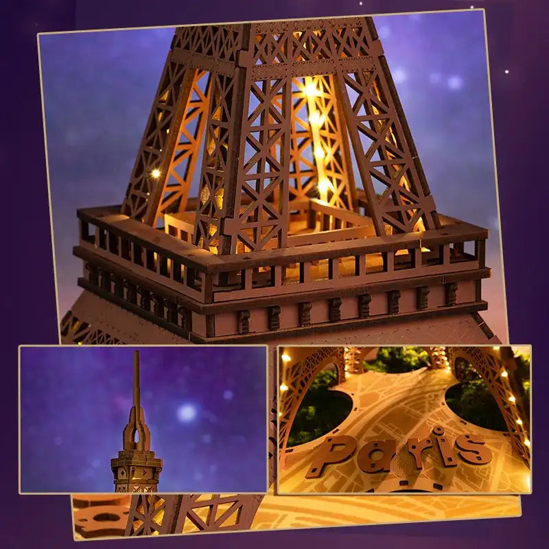 Puzzle 3D Wieża Eiffla – drewniany model z LED – detal wykonania