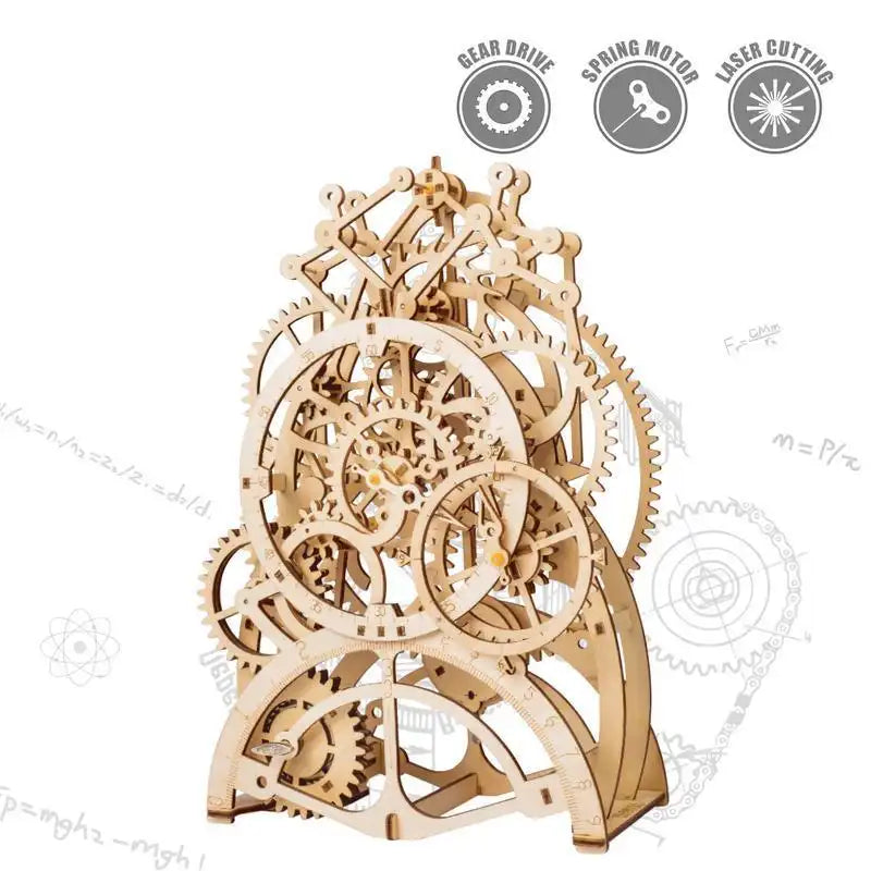 Puzzle 3D zegar z wahadłem – drewniany model – efekt po złożeniu